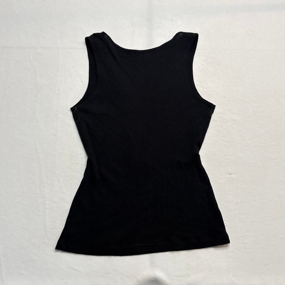 Y2K 2000s Black beaded cotton tank top rhinestone along the neckline size L - Picture 7 of 8